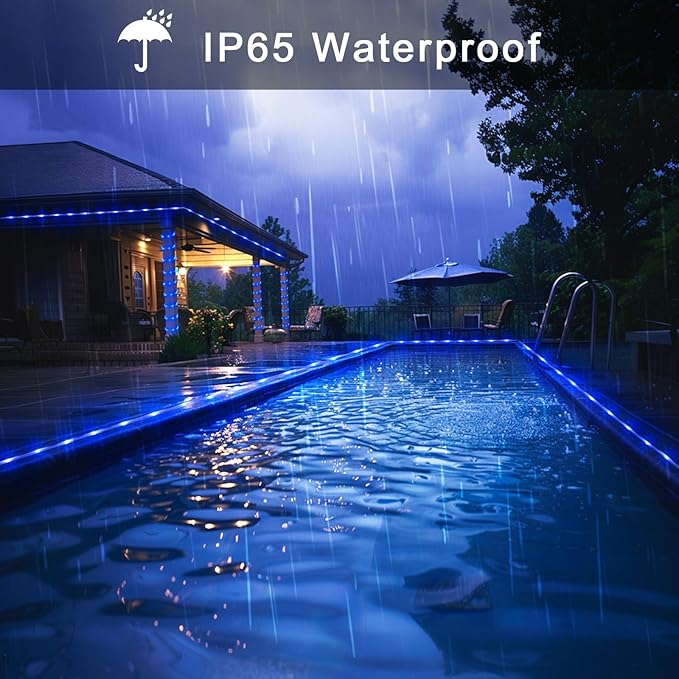 JMEXSUSS 2 Pack Blue Battery Operated Rope Lights Outdoor Waterproof, Total 200LED 66ft 8 Modes Battery Powered String Lights with Remote, Blue Pool Light for Camping Balcony Fence Garden Pool Decor