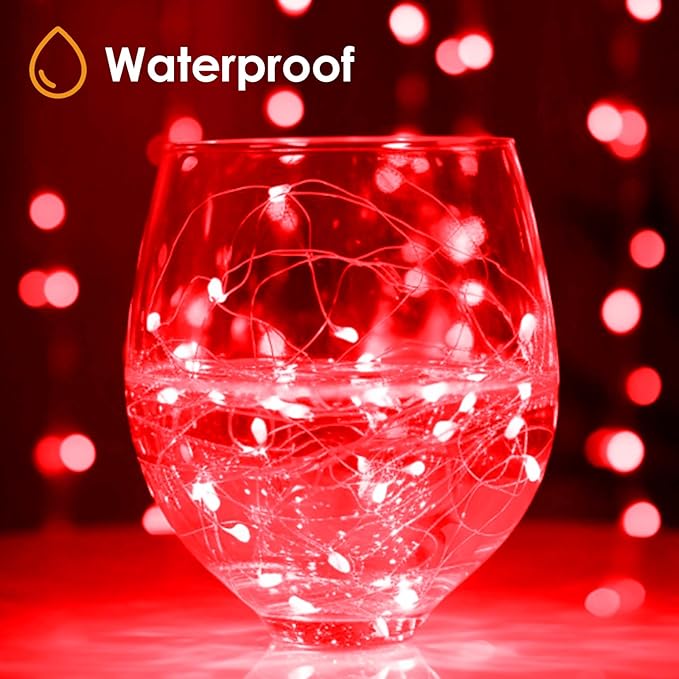kolpop 5 Pack Fairy Lights Battery Operated with Timer, 50 LED Mini String Light Battery Powered, Red Tiny Lights for Indoor Wedding Decorations