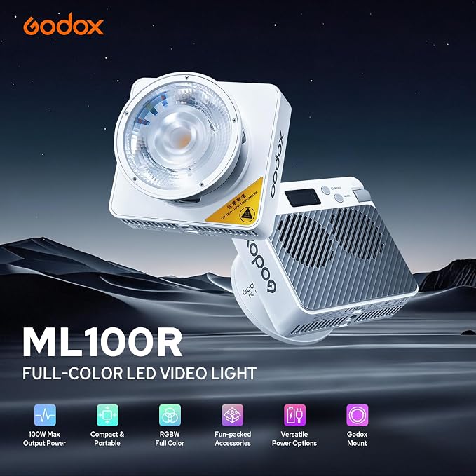 Godox ML100R RGB LED Video Light, 110W 1800K-1000K Full Color RGB LED COB Contiuous Light, 14 FX Effects Photography Light Support APP Control