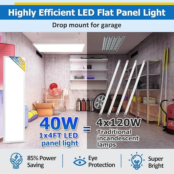 Allsmartlife 4-Pack 1x4FT LED Flat Panel Light Surface Mount, 24W/30W/40W, 4980LM Dimmable 5CCT 3000K-6000K, Edge-Lit Ceiling Light Fixture for Kitchen, Built-in Driver Troffer, White
