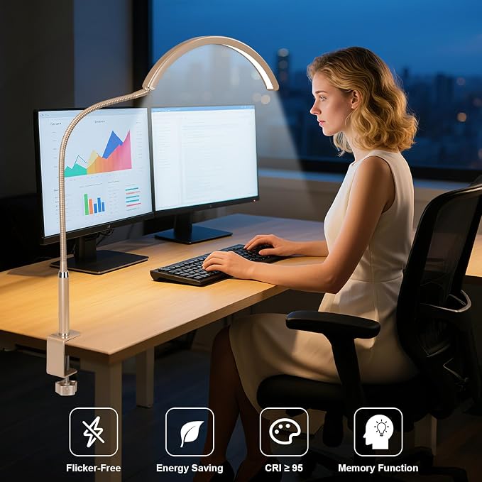 Professional Half Moon LED Desk Light for Nail Techs & Artists – Flexible Gooseneck Lamp with Clamp, 3 Color Modes & 5 Brightness Levels for Manicure, Tattoo, Beauty Work