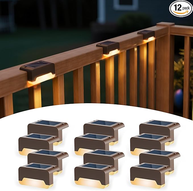 SOLPEX Solar Deck Lights, Solar Step Lights for Outside Waterproof Led Stair Light for Outdoor Fence, Balcony, Patio, Railing, Front Porch, Yard and Pathway(12pack Warm White)
