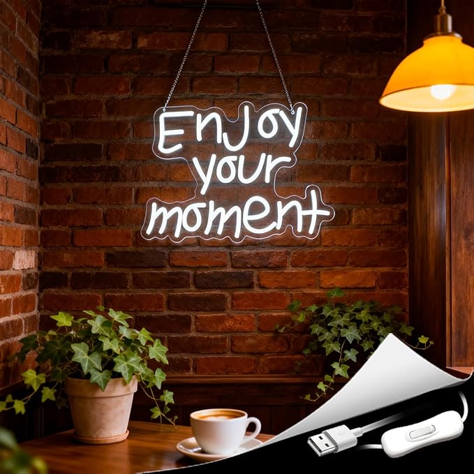 Whfobfe Enjoy Your Moment Neon Sign Led Neon Lights Signs for Wall Decor USB Powered Led for Room Decoration Home Game Room Bar Party Decor