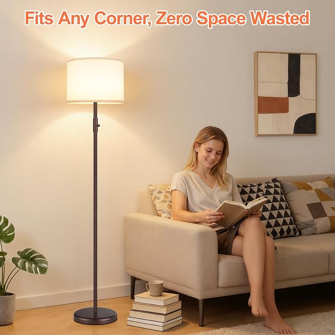 【Upgraded】 Dimmable Floor Lamp, Modern Floor Lamps for Living Room, Standing Lamp with Linen Shade, Tall Lamp for Bedroom Office Dining Room- Brown