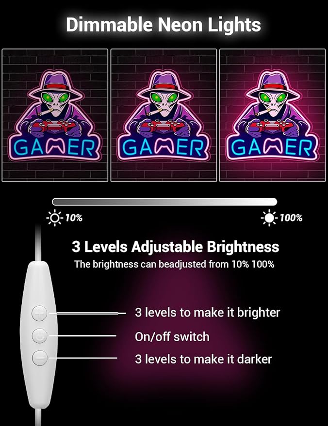 Alien Neon Signs for Gamer Room Wall Decor, Gamer Neon LED Signs Light for Man Cave, UV Printed Gaming LED Light for Bar Party Birthday Christmas Gift (Alien Gamer)