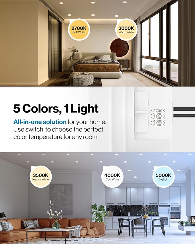 Sunco 4 Inch LED Recessed Lights, Retrofit Can Lighting, 660 LM, 11W (40W Equivalent), Selectable CCT 2700K/3000K/3500K/4000K/5000K, Dimmable, Baffle Trim, Replacement Conversion Kit UL 4 Pack