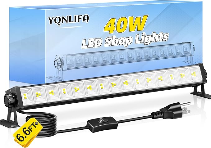 40W LED Shop Lights, 5400LM 6000K Plug in Garage Lights with 6.6FT Power Cord, Work Light for Garage, Outdoor, Workshop, Yard, Warehouses, Carport, Indoor