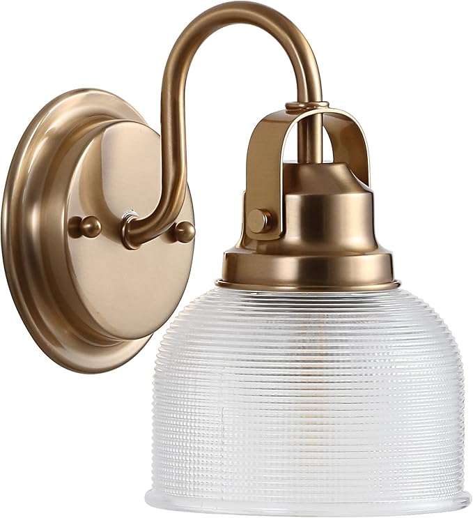 JONATHAN Y 5.75" Brass Gold Modern Bathroom Vanity Light, 1-Light LED Wall Sconce, Clear Glass Bell Shade for Mirror Hallway Kitchen, ETL Listed, LED Bulb Included (JYL7407B)