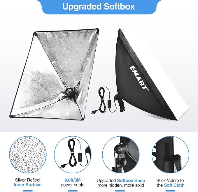 EMART Softbox Photography Lighting Kit, 20"x28" Soft Box for Portrait 2Pack | 6500K E26/E27 LED Bulb, Professional Studio Lights for Photography, Video Recording, Live Streaming, Portraits Shoot, Podcast