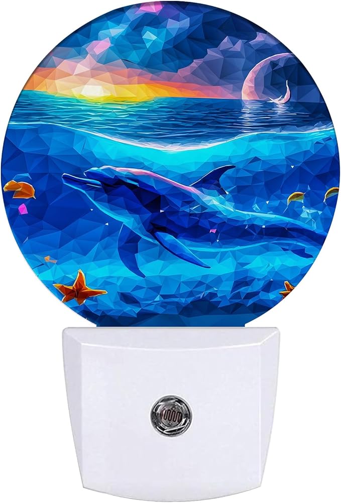 Blue Dolphins Night Light,Cool Ocean Nightlight Plug into Wall LED Lamp Auto Sensor Dusk to Dawn for Bedrooms/Kitchens/Toilets/Corridors,Energy-Saving