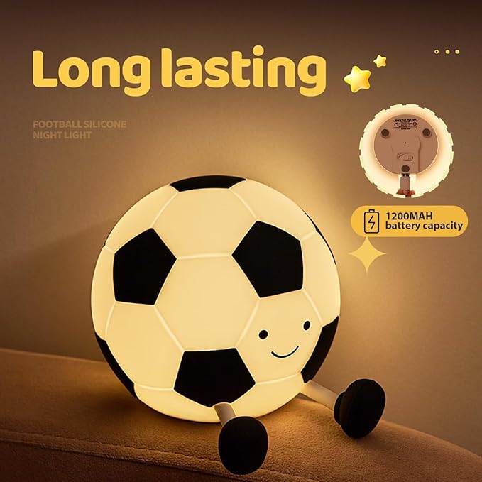 Cute Soccer Ball Night Light for Kids, Soft Silicone Cartoon Football Lamp, Rechargeable Bedside Nightlight with Timer Dimmable Nursery Light for Bedroom Sports Themed Room Decor, Gift for Soccer Fans