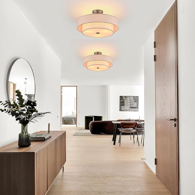 18" Chrome Semi Flush Mount Ceiling Light, 3-Light Drum Fixture | Widluth 18" Chrome Semi Flush Mount Ceiling Light, 3-Light Drum Fixture