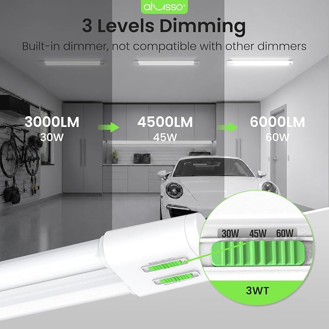 ALUSSO® 4FT Linkable LED Shop Lights, 6000LM 30W/45W/60W, 5CCT 2700K/3000K/4000K/5000K/6500K, 120V Integrated Fixture for Garage, Hanging or Surface Mount, 2 Pack