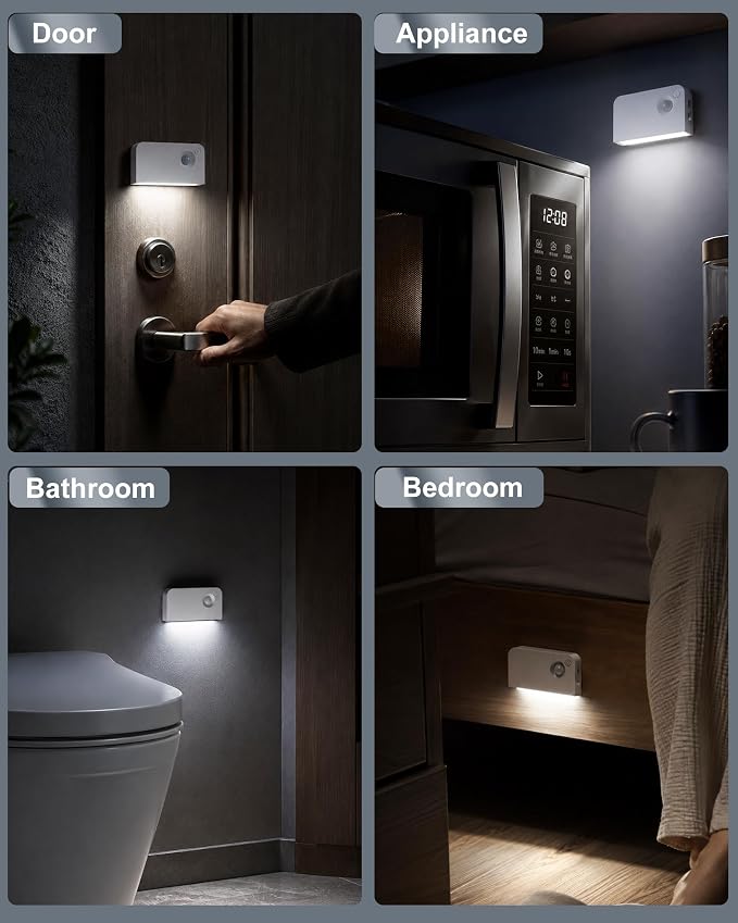 Motion Sensor Stair Light Indoor, Battery Operated Night Lights | Automatic, Wireless, Stick on Anywhere Portable LED Lamp for Step Toilet Hallway Bedroom Under Cabinet Closet Kitchen（2Pack）