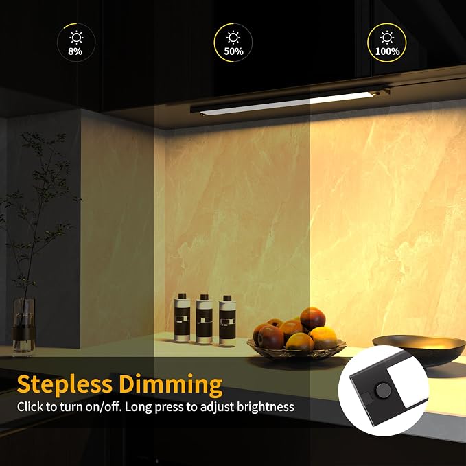 WOBANE 16.5 inch Under Cabinet Lighting,Dimmable Counter Lights for Kitchen | 5 Color Settings from 2700K-6000K,800 LM Super Bright,Plug in LED Light Bar for Cupboard,Workbench,Shelf, Desk,Showcase
