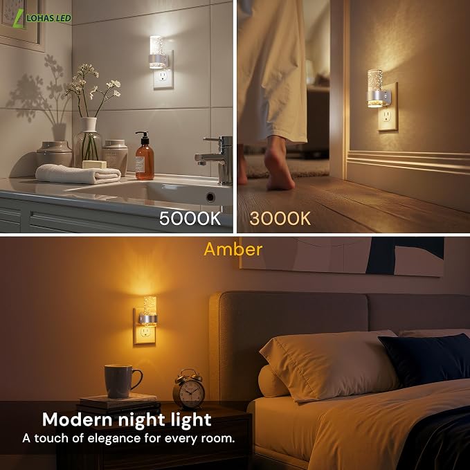 L LOHAS LED Night Lights Plug into Wall, 4 Pack Mini Dimmable Night Light | Dusk-to-Dawn, Soft White/Cool White/Amber 3 Light Color, 0-100LM Adjustable Brightness, Bubble Nightlight for Hallway