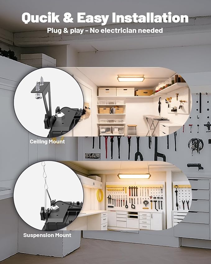 2 Pack Linkable LED Shop Lights, Ultra Bright 100W 15000LM Aluminum Plug in Garage Light w/ 9.84ft Power Cord, 3000K Work Light Bay Lighting for Garage, Workshop, Warehouse
