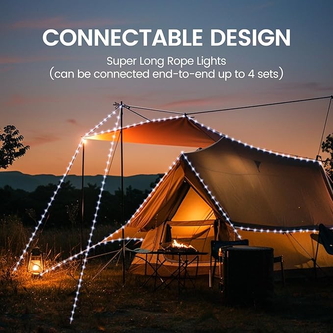 PUHONG (New Rope Lights, 100FT 300 LED Connectable Rope Lights, Waterproof Tube Lights with 8 Modes for Indoor Outdoor, Deck, Pool, Landscape, Background, Trees, Bridges, Eaves Decoration (White)