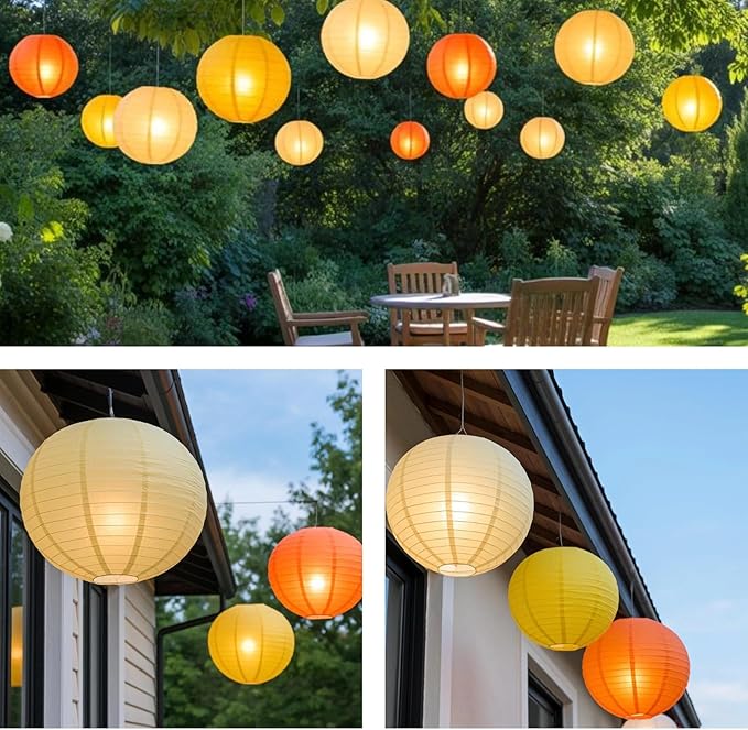 Chinese Paper Lanterns - Pack of 10, 10-Inch Yellow/Orange Hanging Lights for Birthday Party Decorations, Ceiling Decor, Rainbow Classroom, Wedding, and Home Party