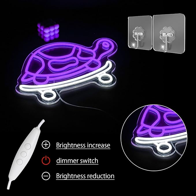 Skateboard Turtle Neon Sign for Wall Decor Skateboarding Neon Light Sea Creature Led Light Sign Ocean Led Neon Wall Sign for Bedroom Skatepark Zoo Fish Shop