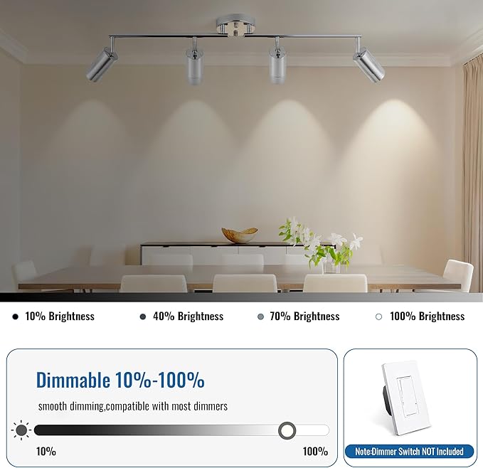 5Color LED Track Lighting Kit 4 Lights Dimmable 48W Track Light,Zoomable15°/24°/36°/45°/60°-2700K/3000K/3500K4000K/5000K,Track Lighting for Accent Task Kitchen,Lumen 4800 (Silver, 48 Watts)