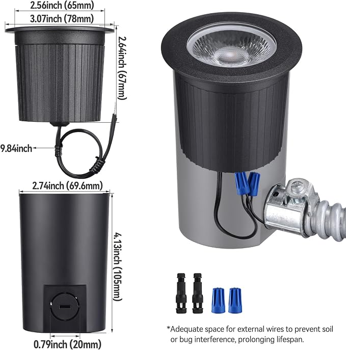 LEONLITE 6-Pack 7W 5CCT Well Lights In Ground Outdoor, Black | 12-24V AC/DC, CRI90, IP67, 2700K/3000K/3500K/4000K/5000K, Low Voltage Garden Landscaping, Embedded Parts Included, Aluminum