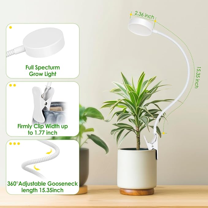 LORDEM Small Pot Clip Grow Light, Full Spectrum LED Plant Grow Lamp for Indoor Growing, Auto On/Off Timer 4/8/12H, Plant Light with 4 Dimmable Brightness Levels, Ideal for Small Indoor Plants, 3 Pack