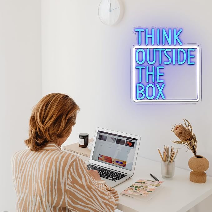 Think Outside The Box Neon Sign for Wall Decor, Creative Thinking Led Signs for Bedroom, USB Dimmable Neon Lights for Classroom Home Club Motivational Quote Office Wall Art