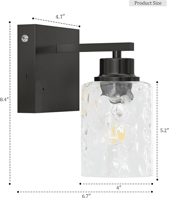 Hammered Glass Wireless Battery Operated Wall Sconces Set of Two Black | Dimmable Rechargeable Wall Lights with Remote Timer, Easy Install Lamp for Living Room Bedroom, Emergency 3000K