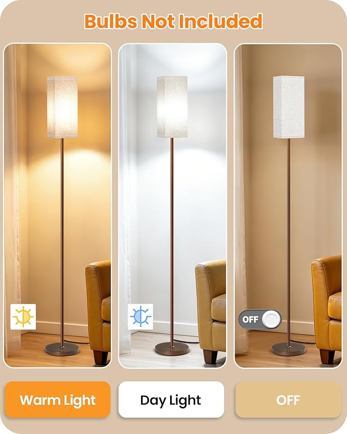 64.6" Floor Lamp, Pole with Foot Switch, Modern Standing Lamp Lampshade, Minimalist Freestanding Lamp (Bulb Not Included), for Living Room, Bedroom Office ETL Listed,Brown and Beige VE07LD05