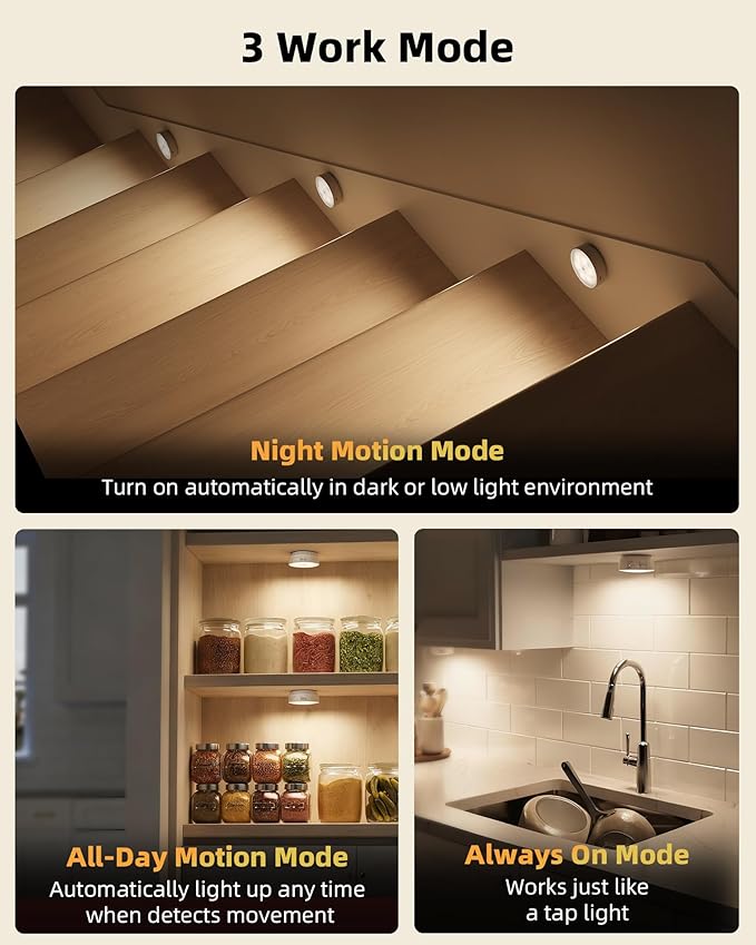 EZVALO 8 Pack Motion Sensor Closet Lights with Charging Station, 1200mAh Rechargeable LED Night Lights, Under Cabinet Lights, Puck Light, Dimmable, 3 Color Temps, Magnetic, Stick on for Kitchen