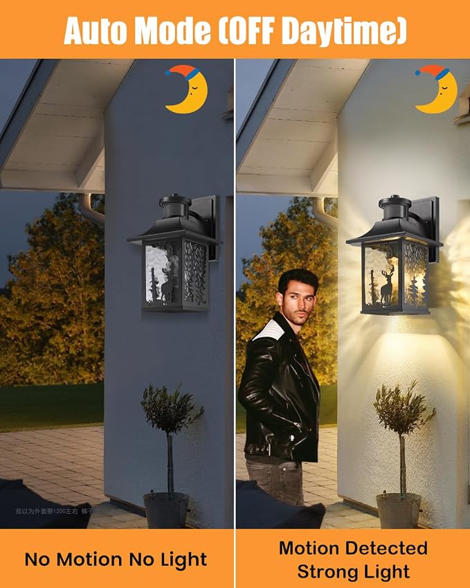 Motion Sensor Outdoor Wall Light Dusk to Dawn Porch Light Wall Mount Outdoor Light Fixture, Lantern Outdoor Wall Sconce Exterior Light for House Garage Entryway, Anti-Rust 100% Aluminum ETL Listed | Outdoor Light Fixture Lantern Outdoor Wall Sconce Ext...