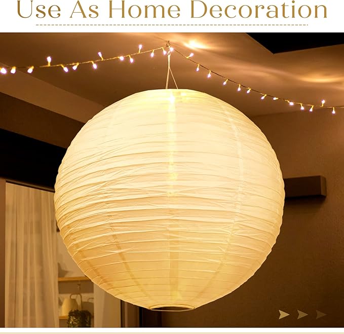 Woanger 4 Pack 30 Inch Large Paper Lantern Shade Jumbo White Japanese Chinese Round Hanging Japanese Paper Lantern Lamp for Home New Year's Eve Valentines Wedding Party Ceiling Decoration