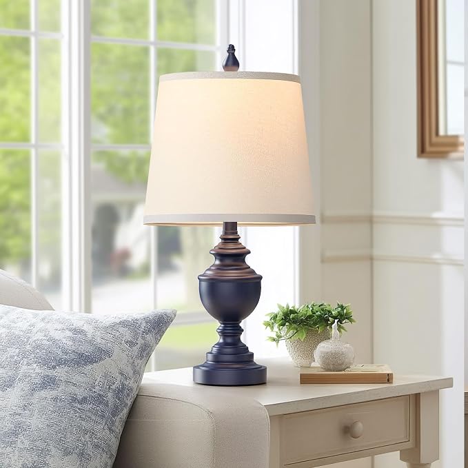 Retro Table Lamps Set of 2, Bedside Lamp for Bedroom Rustic Farmhouse Table Lamps for Living Room, Vintage Nightstand Lamps with White Shades, Blue