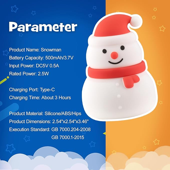 Squishy Christmas Snowman Night Light with RGB Modes Dimmable Nursery Breastfeeding Nightlight Hangable Cute Christmas Lamp Novelty Rechargeable Silicone Touch Bedside Lamp for Bedroom Dorm Decor