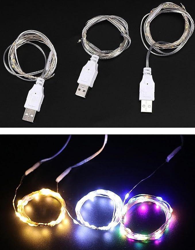 Sokelinn-six 2m 20 LEDs Fairy String Lights, USB Powered String Light for Desk Office Christmas Tree Party Decoration (Multi-Colored, 12)