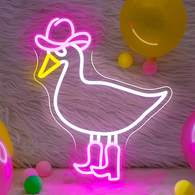 Cowboy Duck Neon Sign,Duck Neon Signs Cowgirl Boots Neon Signs for Wall Decor, USB Connectivity Pink LED Signs for Bedroom Living Room Kids Room Home Bar Birthday Party