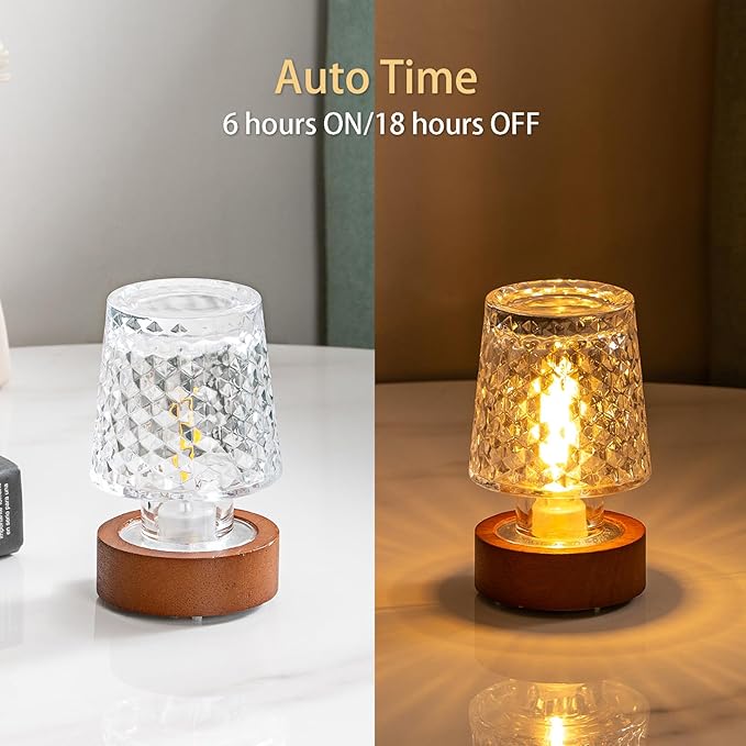 Mini Battery Lamp, Vintage Sleep Nightlights with Timer, Battery Operated Night Lights for Adults，Cordless Glass Sleep Warm Nightlights, bedside lamps, Night Lamp for Bedroom, Crystal
