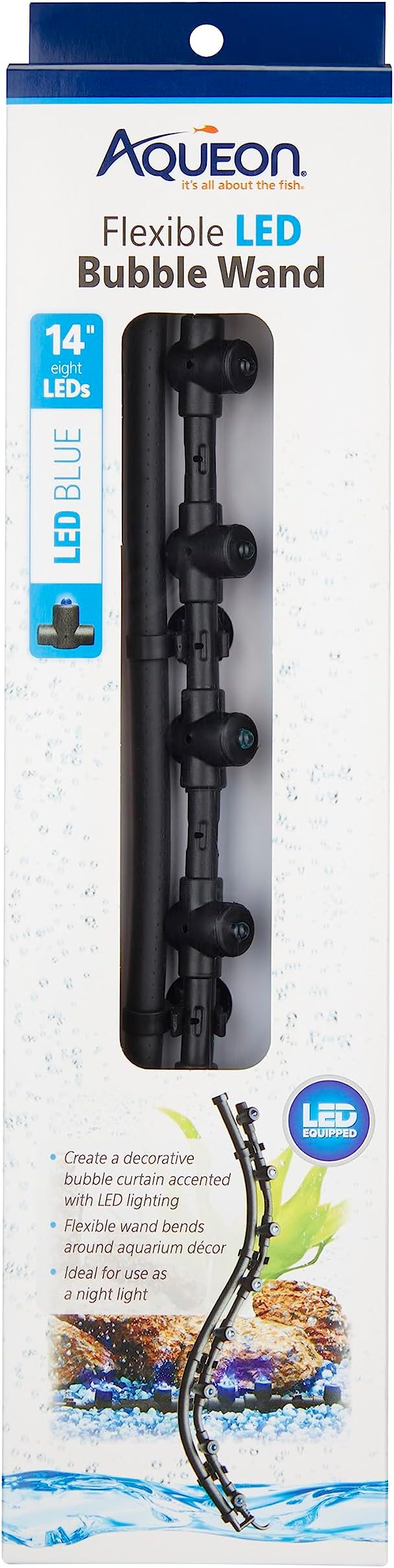 Aqueon Fish Tank Aquarium Flexible LED Accent Light and Bubble Wand, Blue, 14 Inch