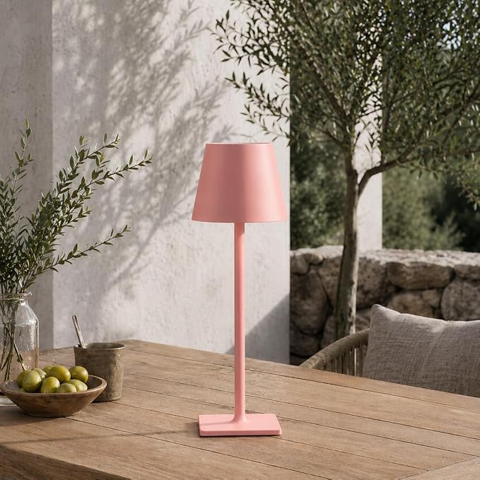 Yogaret Pink Cordless Table Lamps, 6000mAh Rechargeable Battery, 2 Pack | Portable table lights set of 2 wireless battery operated lamps for indoor tables, patio, restaurant, dinner and kitchen use