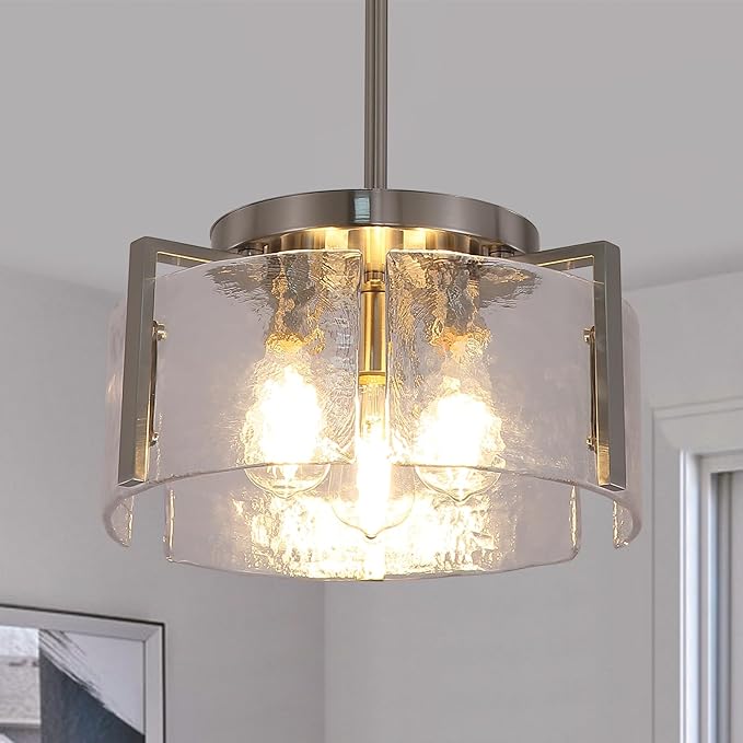 Nickel Chandeliers for Dining Room Light Fixture, 3 Light Entryway Light Fixture, Adjustable Pendant Lights Kitchen Island Modern Farmhouse Kitchen Foyer Chandelier for Entryway, Bedroom, Bathroom