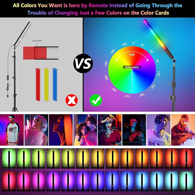 2 Pack RGB Photography Light Kit with 6.5ft Tripod & Remote, Dimmable LED Light Wand Sticks 2500k-6500k 36 Colors, Studio Lights for Photography Video Fill Light Portrait Product Live Streaming