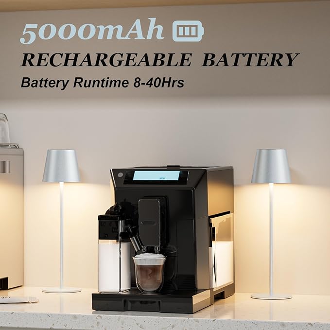 Kakanuo Silver Grey Cordless Lamp Rechargeable - 2 Pack 5000mAH Battery Operated Table Lamp for Counter, 3 Color Stepless Dimming Wireless Lamp for Dining Kitchen, Outdoor Patio, Touch Control