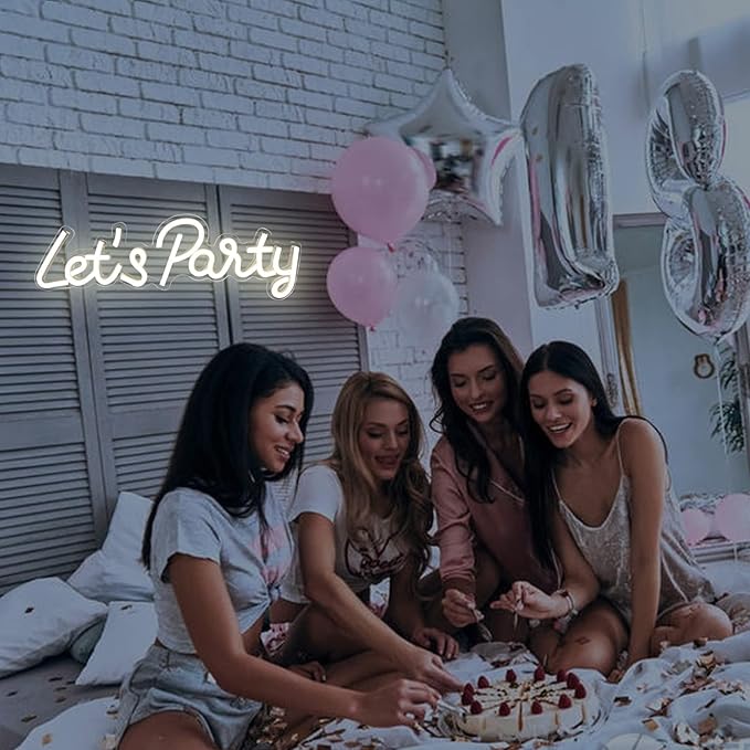 Let's Party Neon Sign, LED Neon Lights for Bedroom Wall Decor, Art Decorative Lights for Bachelorette Party, Engagement Party, Birthday Party,Wedding Party, Living Room, Gamer Room Decor Aesthetic