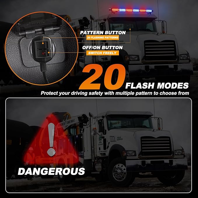 ASPL 26inch 126 LED Rooftop Emergency Strobe Lights Bar Double Side Flashing Safety Warning Traffic Advisor Light Bar Hazard Snow Plow Light for Work Trucks Vehicles Construction Tow Pickup(Red/Blue)