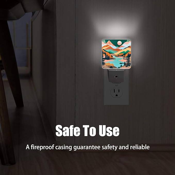 Pink Moon Mountain Night Light, River Plug into Wall with Dusk to Dawn Light Sensors, Warm Nightlights for Bedroom, Bathroom, Hallway, Kitchen, Gifts Ideal for Girls Women