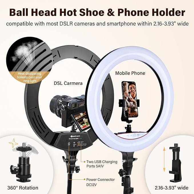 Yesker Ring Light with Tripod Stand and Phone Holder 18 Inch RGB Ringlight 25 RGB Modes Bi-Color Adjustable 2700–7000K LED Selfie Halo Light Kit for Live Stream Photography Zoom Makeup Youtobe Tiktok