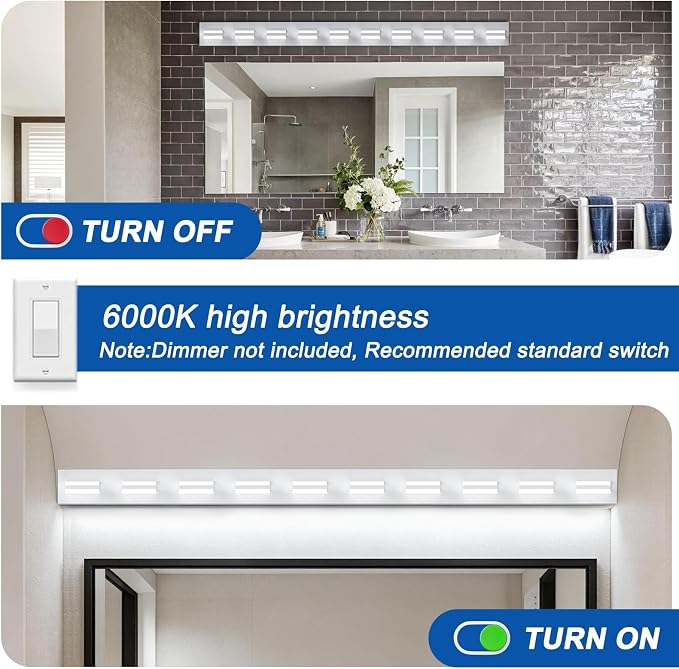 IZORRO LED Modern Bathroom Lights Fixtures(10-Light,Dimmable),Matte White Acrylic Wall Lighting,Vanity Lights for Bathroom Over Mirror - 6000k 53.5In （No Assembly Required）