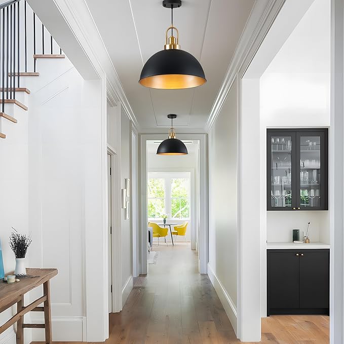 Industrial Black Large Pendant Light 15.74" Matte Finish Metal Light Fixture Farmhouse Hanging Light for Kitchen Island Dining Room Hallway
