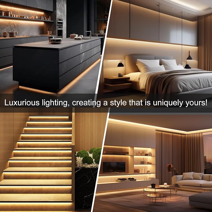 ZSLAIFU 24V COB LED Strip, LED Strip for Bedroom, 16.4FT Remote Control LED Strips, Warm LED Light Strip, COB Flexible Light for Bedroom Cabinet Vanity Mirror DIY Lighting